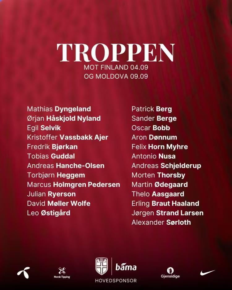 HTH 体育直播-挪威队世预赛大名单：哈兰德&amp;amp;厄德高领衔，瑟洛特、努萨在列