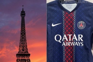 体育赛事-巴黎新赛季主场球衣谍照：午夜海军蓝色调，条纹致敬埃菲尔铁塔