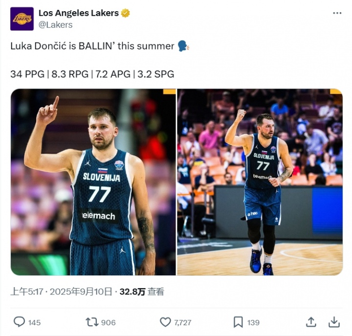 登录入口-东契奇欧锦赛场均34分8.3板7.2助3.2断 湖人官推盛赞77号统治级表现